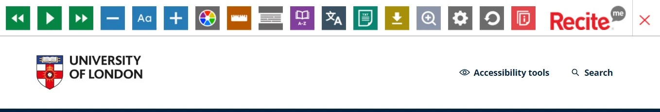 Example of an accessibility toolbar on University of London website