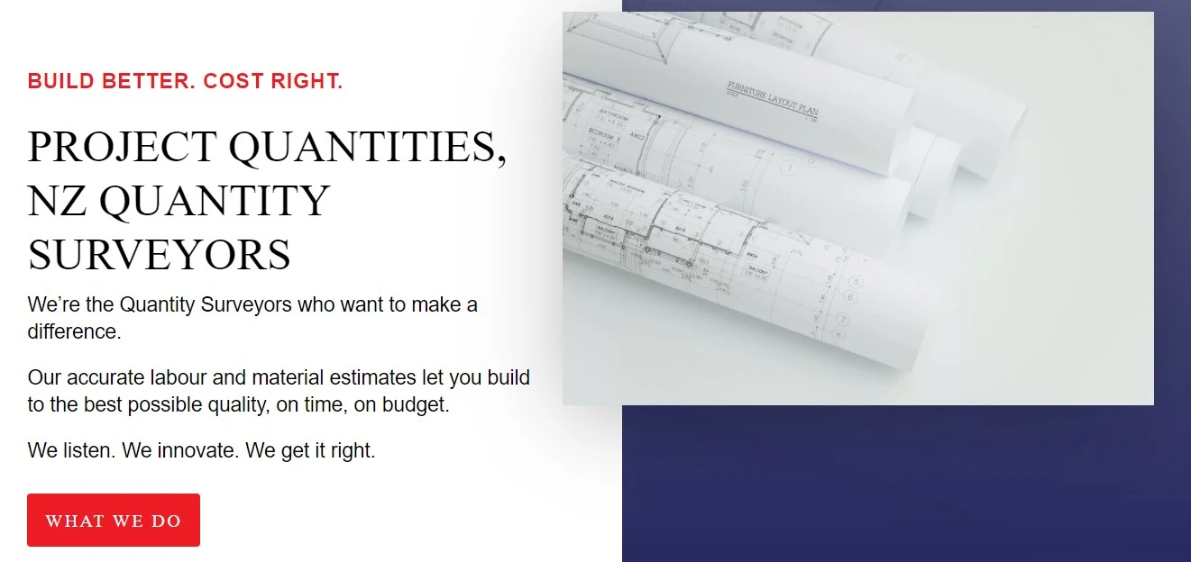 Project quantities website homepage screenshot