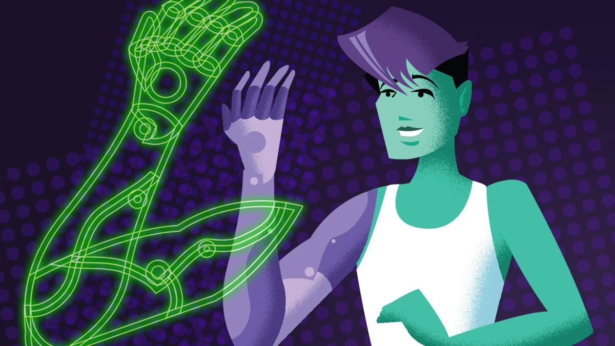 Illustration of woman wearing bionic arm